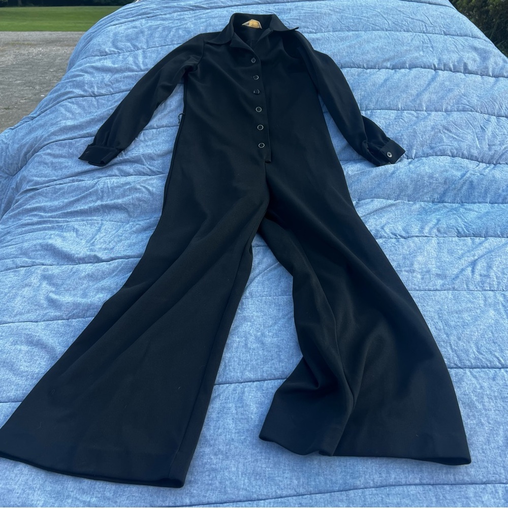 Vintage 1970’s Koret of California Black Polyester Wide Leg Jumpsuit Size 10